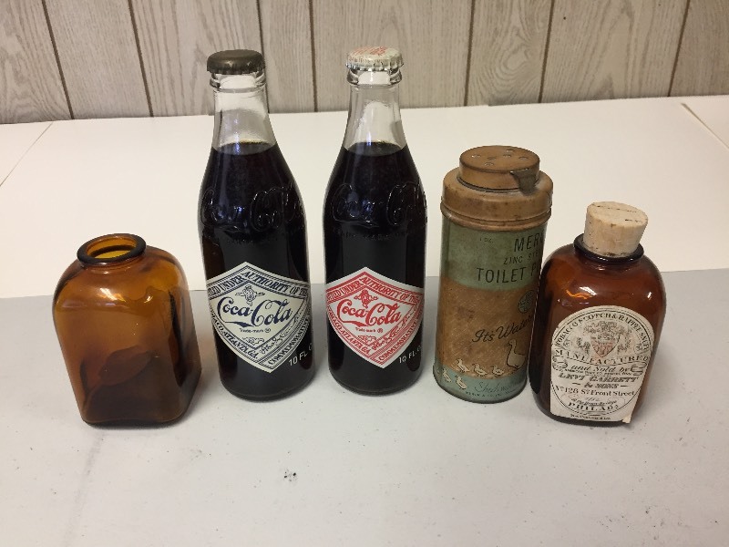 lot 3 image: Vintage Tobacco, Toilet Powder, & Coca-Cola Bottles