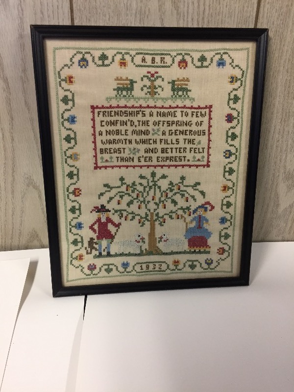 lot 10 image: 1932 Framed Stitched Sampler