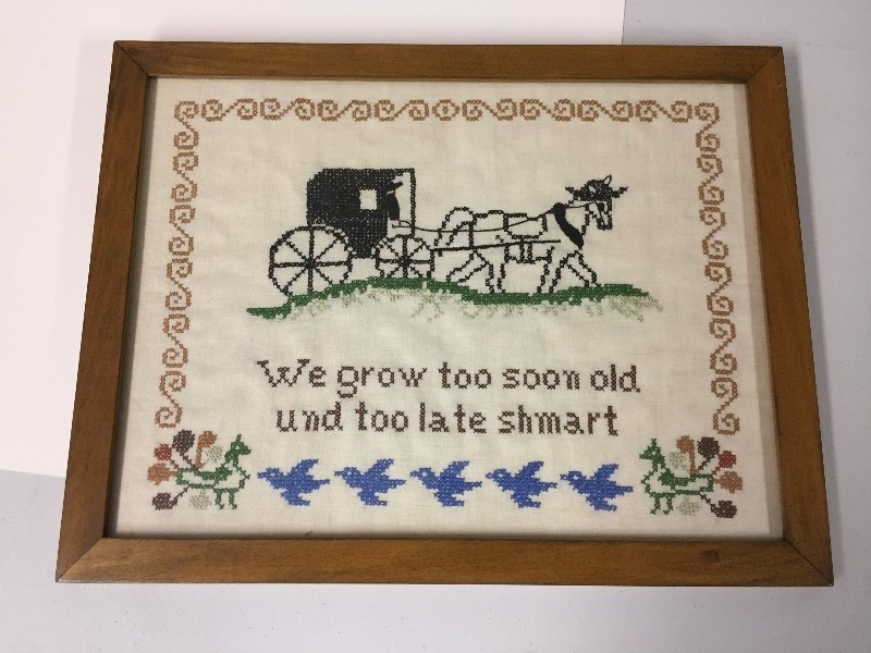 lot 13 image: Framed Cross stitched Sampler - Amish