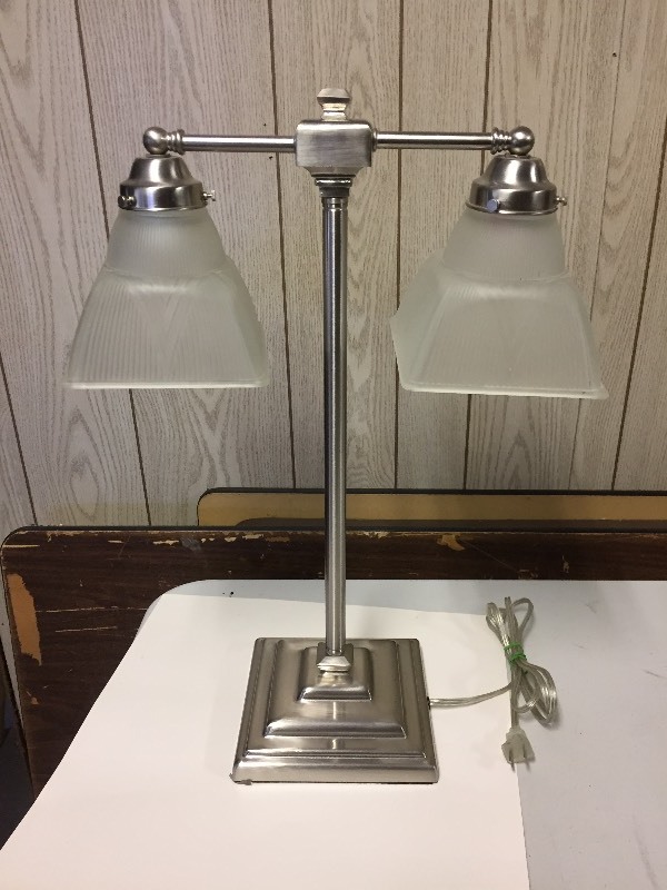 lot 80 image: Lamp - Two Globe Silver Satin Base