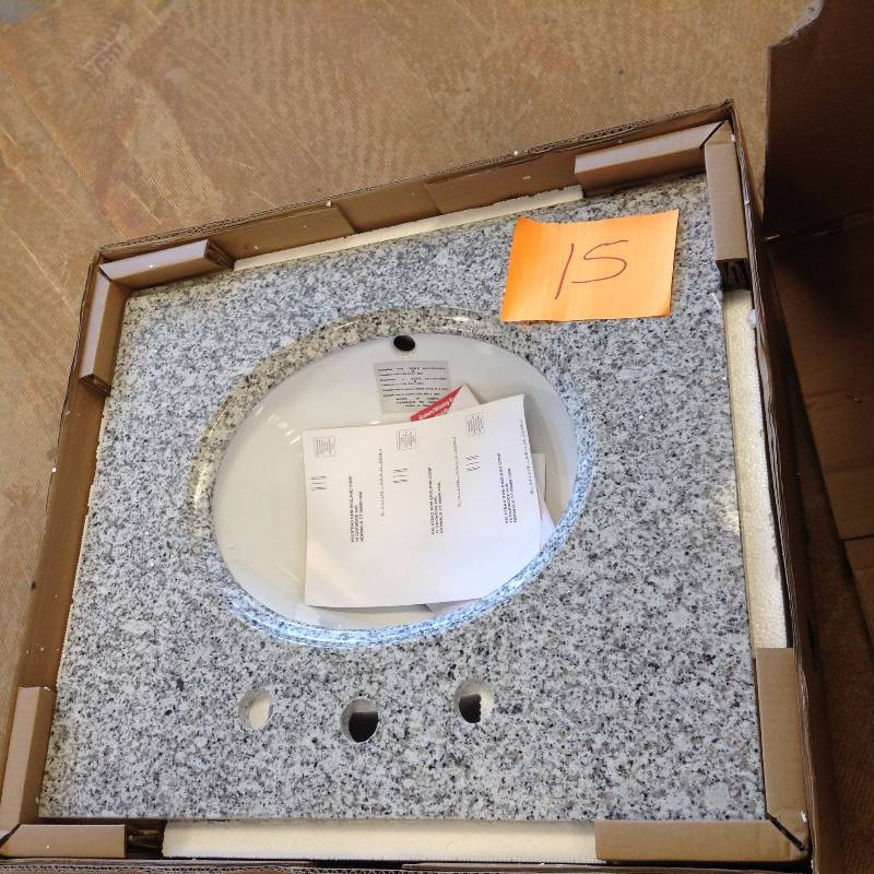 lot 15 image: Granite Vanity top with bowl  open box never used