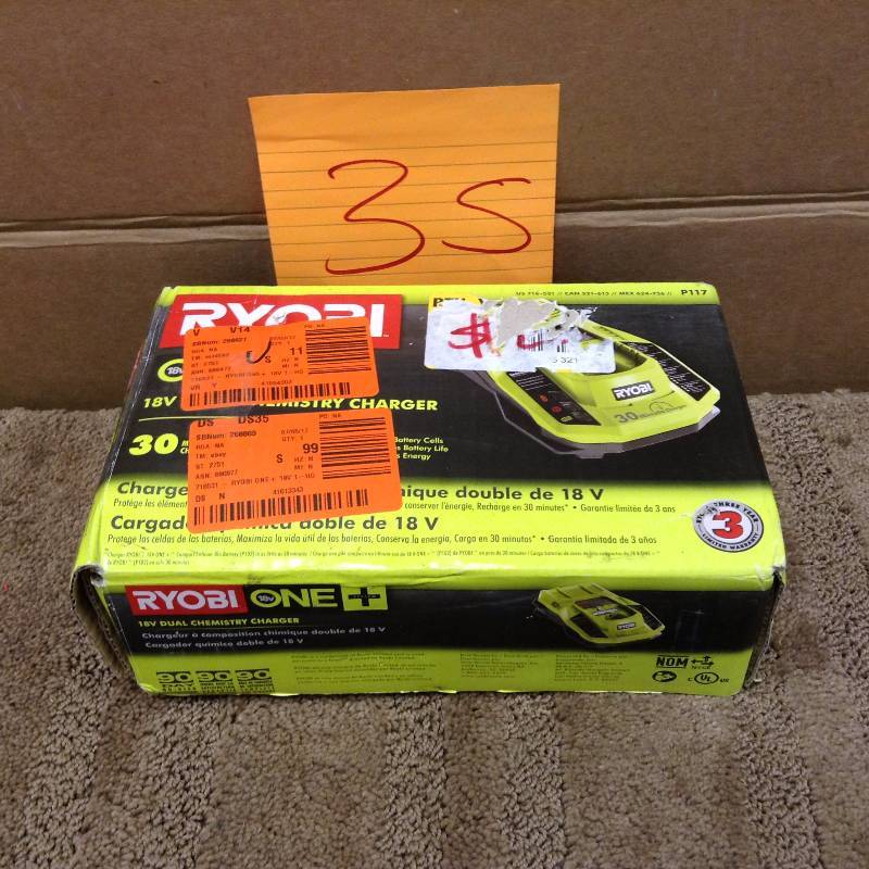lot 35 image: Ryobi 30 min Charger 18V open box never used