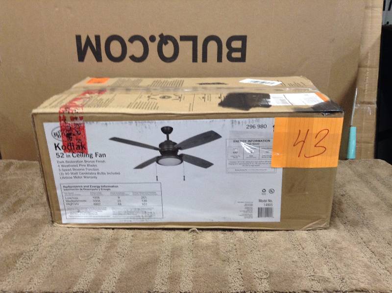lot 43 image: Hampton Bay Kodiak Indoor Ceiling Fan open box never used