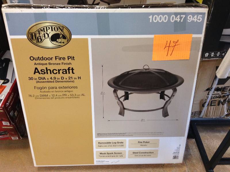 lot 47 image: Hampton Bay Outdoor Fire Pit Ashcraft open box never used