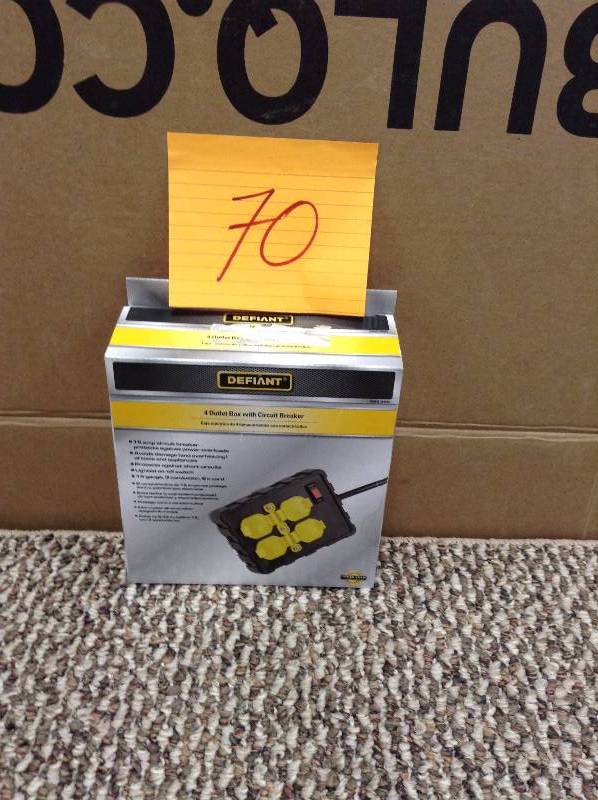 lot 70 image: Defiant 4 outlet box with circuit breaker open box never used