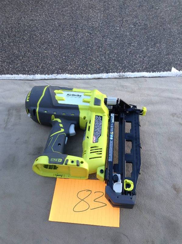 lot 83 image: Ryobi 18V Airstrike Nailer tool only open box never used