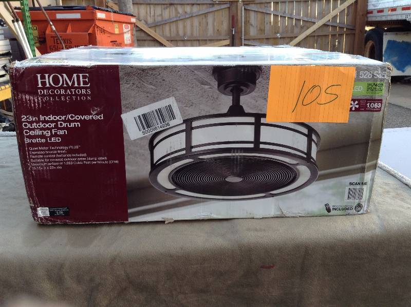 lot 105 image: Home Decorators 23 in IndoorCovered Outdoor Drum Ceiling Fan Brette LED