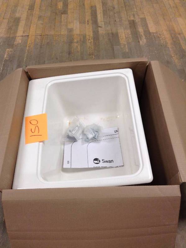 lot 150 image: Swan 25 in. x 22 in. x 13-916 in. Solid Surface Utility Sink New