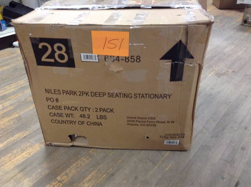 lot 151 image: Hampton Bay Niles Park Patio Lounge Chairs with Cashew Cushions (2-Pack) NEW