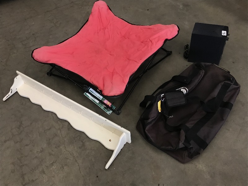 lot 56 image: Dog Bed, Speaker, Grill Bag, Coat Rack