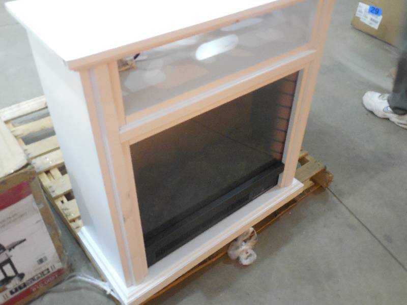 lot 33 image: WHITE MEDIA CABINET WITH FIREPLACE