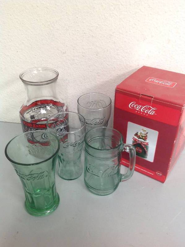 Coca Cola Glasses, Pitcher and Candle