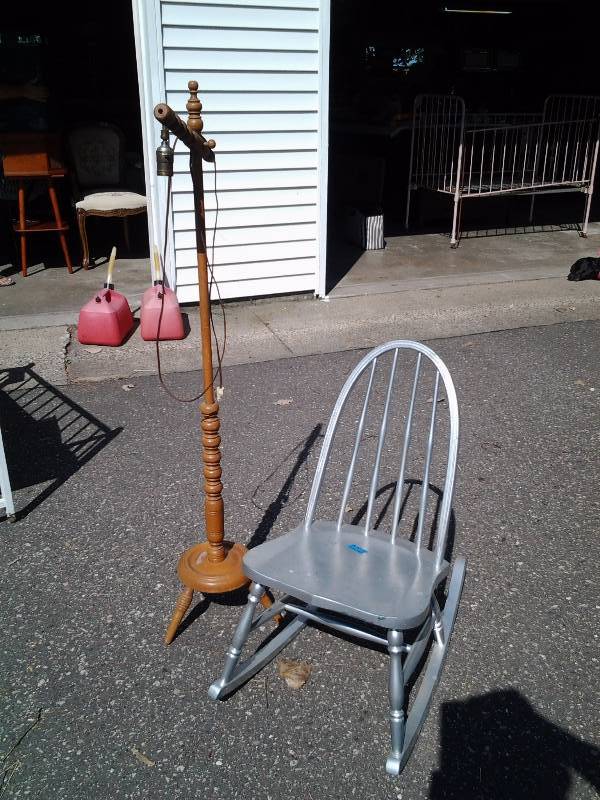 lot 10 image: Maple Rocker & Vintage Floor Lamp