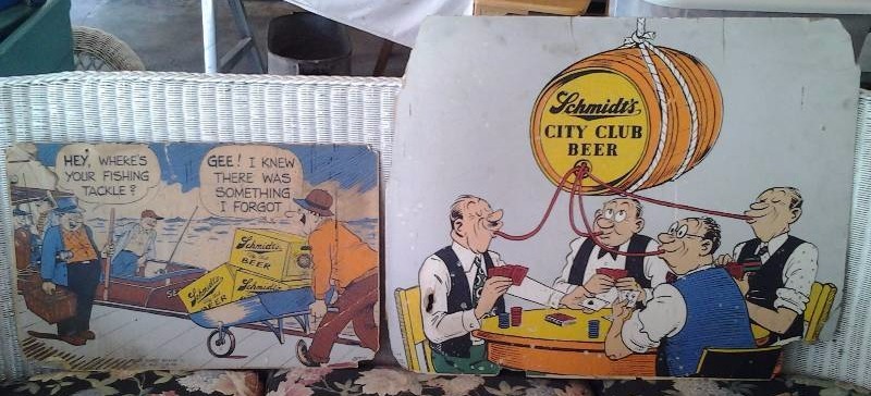 lot 21 image: Vintage Cardboard Schmidts Beer Signs 28x22, 22x14