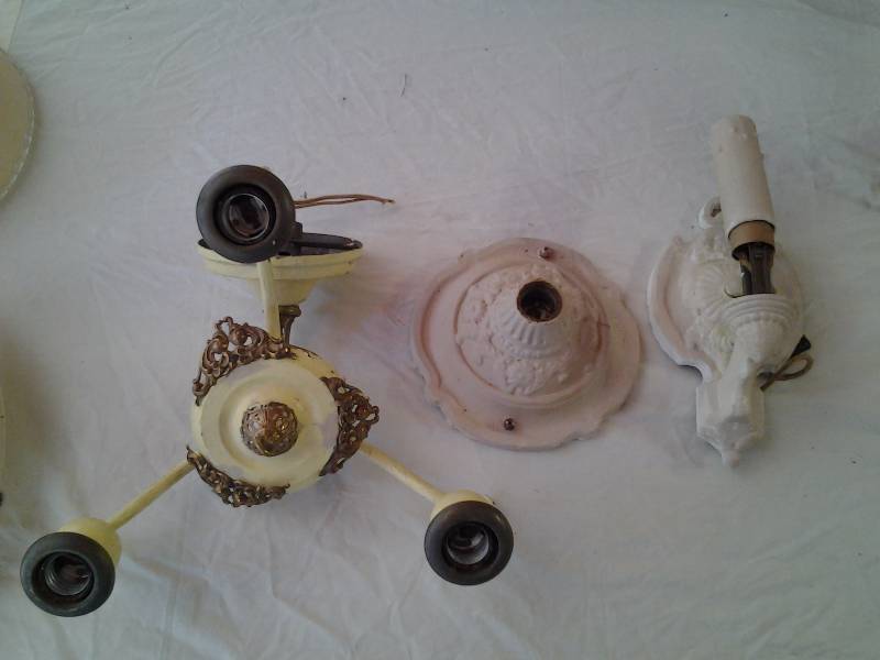 lot 38 image: 2-Cast Iron & 1-Metal Vintage Light Fixtures