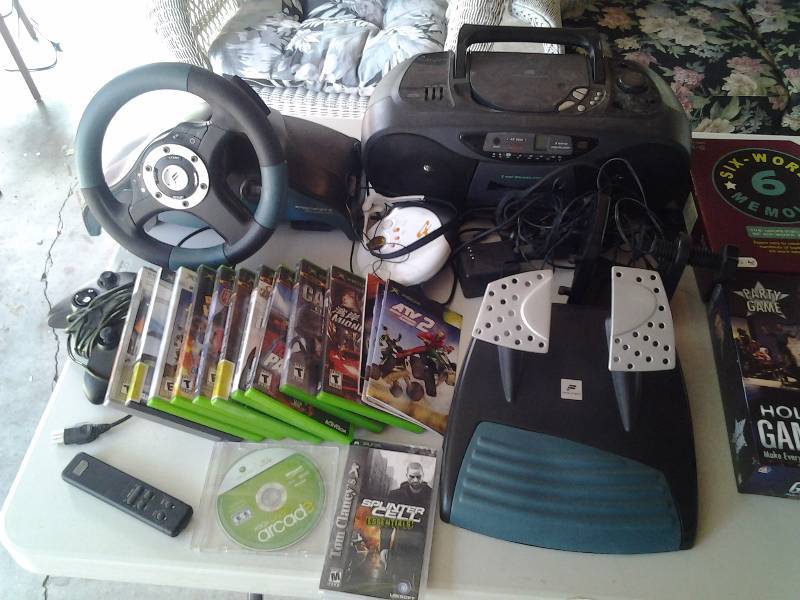 lot 72 image: X-Box Games, Steering Wheel & Foot Pedals