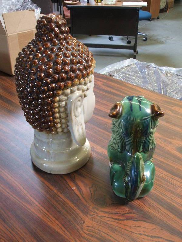 lot 650 image: CERAMIC ASIAN BUST AND FOO DOG