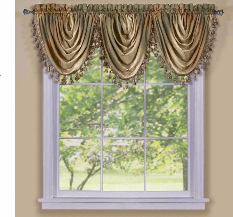 lot 2439 image: Lot of 3 alcove Ombre Waterfall Valences - Earth & Burgundy