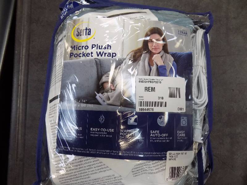 Serta Electric Heated Cuddler Throw with Warming Pockets Sapphire