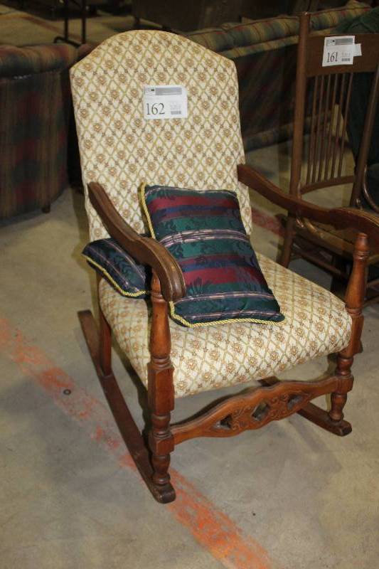 lot 162 image: Padded Wood Rocking Chair