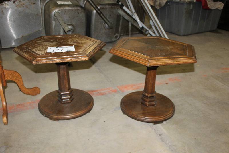 lot 177 image: Lot of (2) Hexagon Wood Side Tables