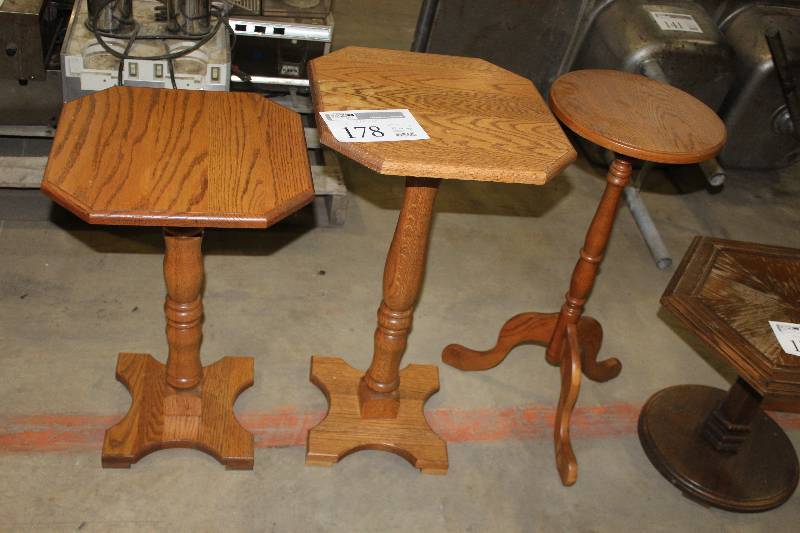 lot 178 image: Lot of (3) Round,Square Wood Side Tables