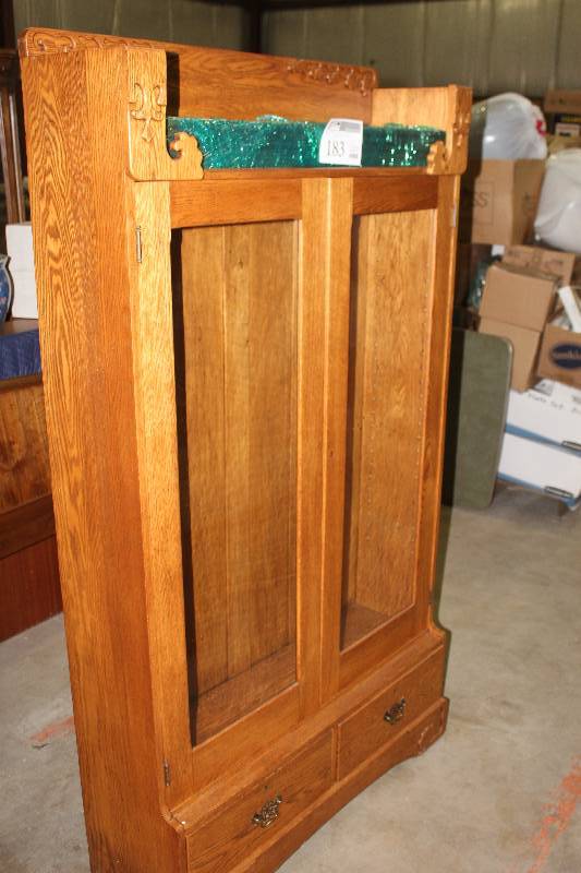 lot 183 image: Vintage 1800s 2-Glass Door 2-Drawer Wood Display Cabinet
