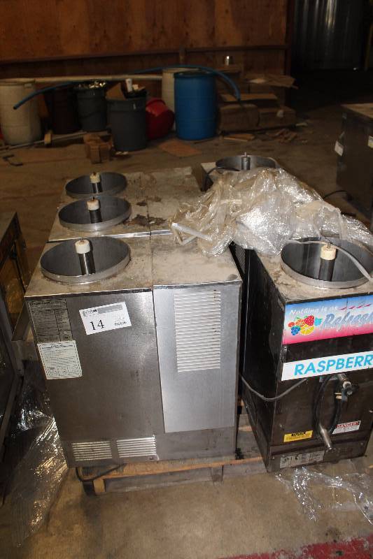 lot 14 image: Lot of (5) Slush Puppie Commercial Stainless Steel Slushie Dispensers