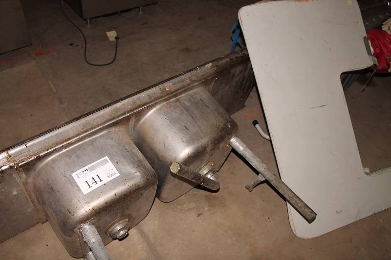 lot 141 image: Commercial Stainless Steel Sink w Dual Basins, Counter, No Fixtures