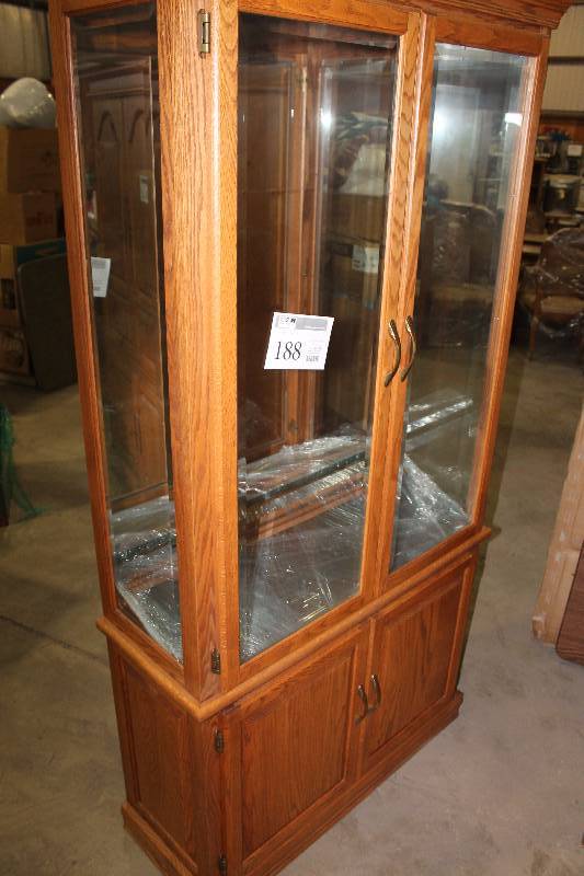lot 188 image: 2-Glass Door 2-Wood Door Glass Cased Curio Cabinet w Glass Shelves