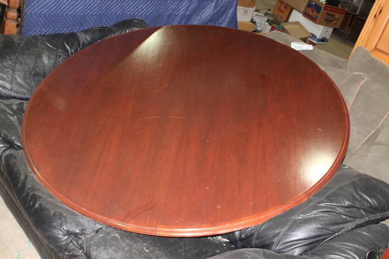 lot 288 image: Round Table, 4-Black Leather Padded Dining Chairs