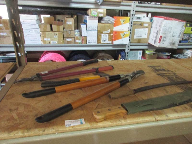 Pruners, hatchet, machete