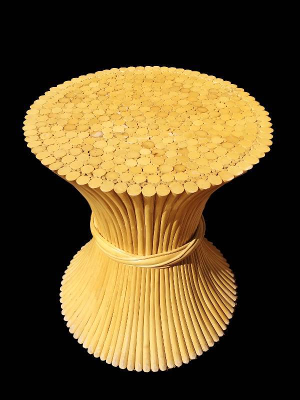 lot 42 image: Vintage Mid Century Modern Highly Collectible McGuire Sheaf of Wheat Bamboo Center Dining Table - Currently Selling On 1stdibs For $1200