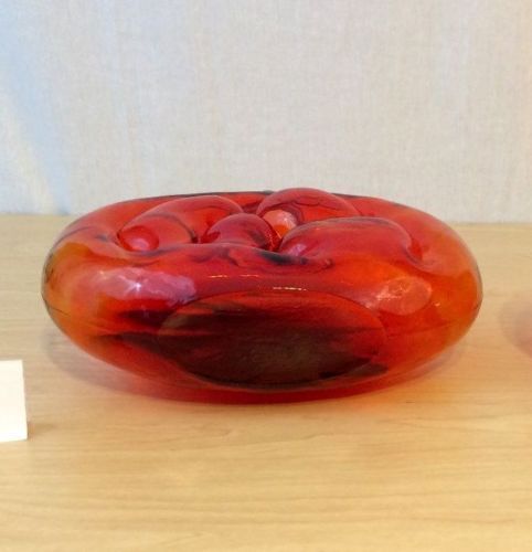 lot 81 image: Vintage 1950s Blenko Style Mid Century Modern Italian Rossini Empoli Tangerine Amberina Bubble Orange Yellow Art Glass Decanter With Flame Stopper