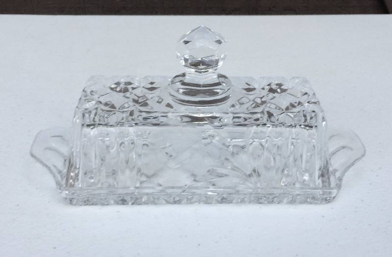 lot 62 image: Vintage Cut Crystal Glass Butter Dish With Lid - Excellent Condition