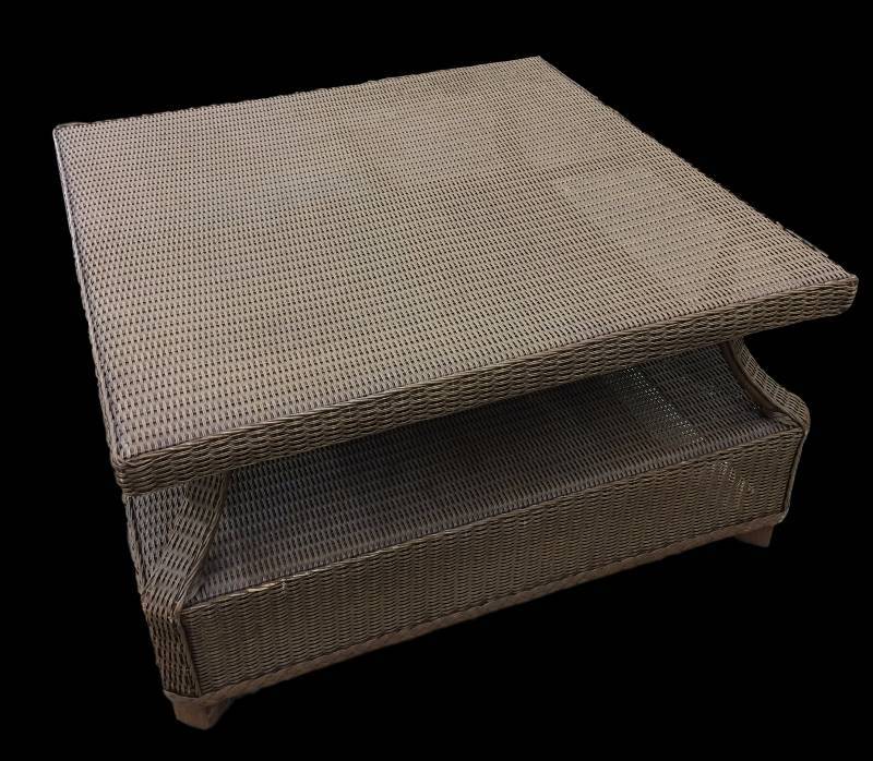 lot 70 image: Wow Retails Online For $1100 Lloyd Flanders Hamptons Wicker 37 Square Coffee Table - Asian Accents Chocolate Brown Color - Glass Top Removed- Great Condition