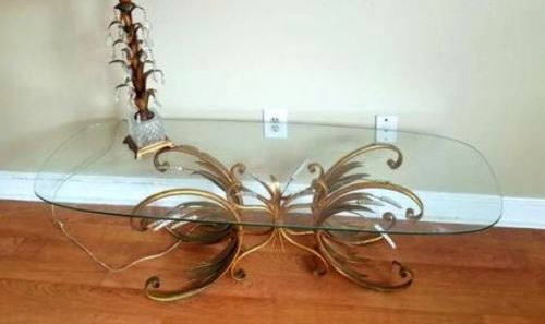 lot 9 image: VINTAGE ITALIAN TOLE COCO CHANEL STYLING GOLD GILT SHEAF OF WHEAT COFFEE TABLE HOLLYWOOD REGENCY AUTHENTIC WMADE IN ITALY METAL TAG STILL ATTACHED