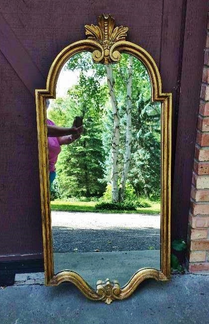 lot 67 image: Fantastic Vintage Huge 48x24 Estate Size Louis XV Rococo Style Burnish Gold Gilt Wood & Gesso Pier Mirror - Excellent Condition For Age - Very Heavy -   A few chips to wood and gesso -Mirror Glass Is Excellent