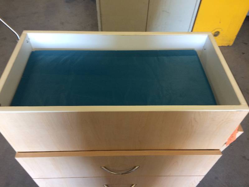 lot 58 image: Retails New $1500 Baby Crib Mobile Room To Room Bassinet Infant Newborn Medical Hospital Nursery Cart Bed Wood Grain Cradle Bedroom  2 Self Closing Drawers Excellent Condition
