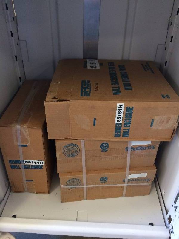 lot 71 image: 4 New In Box KENDALL SAGE 85161H Medical Waste Removal Locking Cabinets With Viewing Port Sharps Needle Etc Disposal