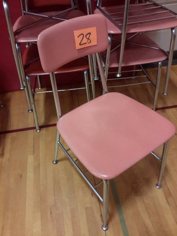 7 Pink Straight Back Stackable Chairs