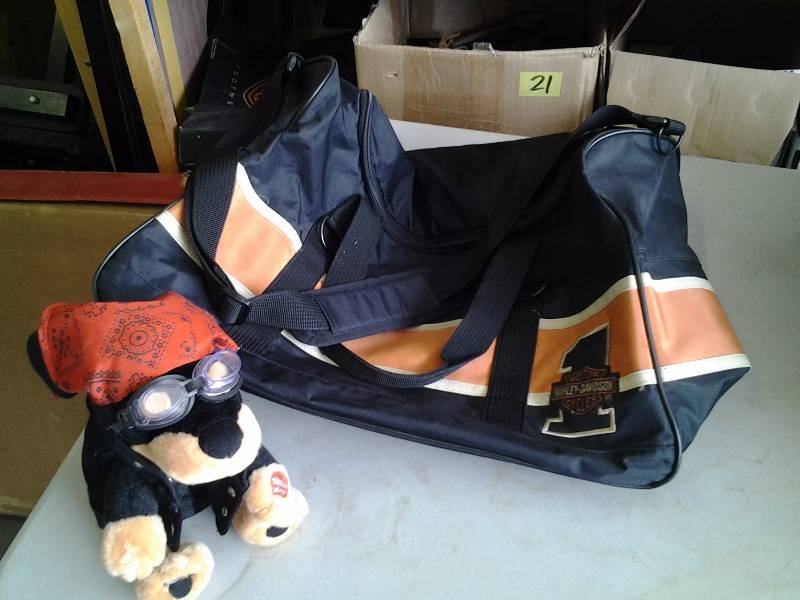 Harley Davidson Duffel Bag & Plush Biker Dog