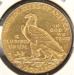 lot 01 image: 1914-D US $2.50 GOLD INDIAN AU