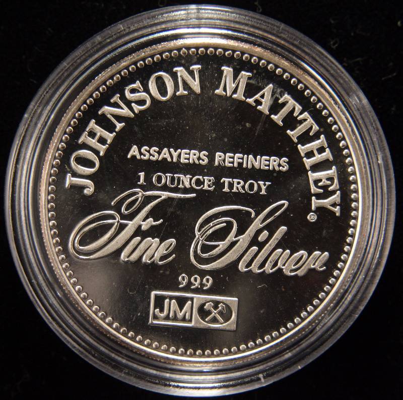lot 10 image: 1 TROY OZ. .999 FINE SILVER JM JOHNSON MATTHEY THE RIGHT TO BEAR ARMS IN AIRTITE
