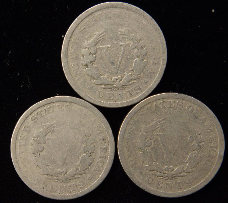 lot 15 image: GROUP OF 3 LIBERTY V NICKELS IN GOOD CONDITION