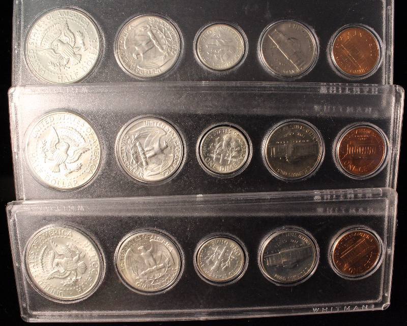 lot 22 image: 3 SETS OF 1964 BU-UNC 50C, 25C, 10C, 5C & 1C (15 COINS)
