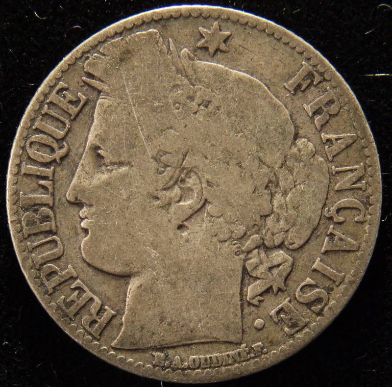 lot 41 image: 1871 FRANCE ONE FRANC (83.5% SILVER, 5 GRAMS)