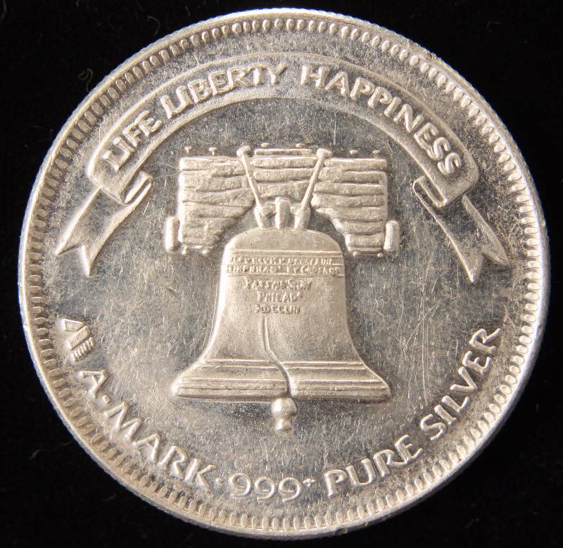lot 46 image: 1 TROY OZ. .999 FINE SILVER VINTAGE 1983 A-MARK LIBERTY