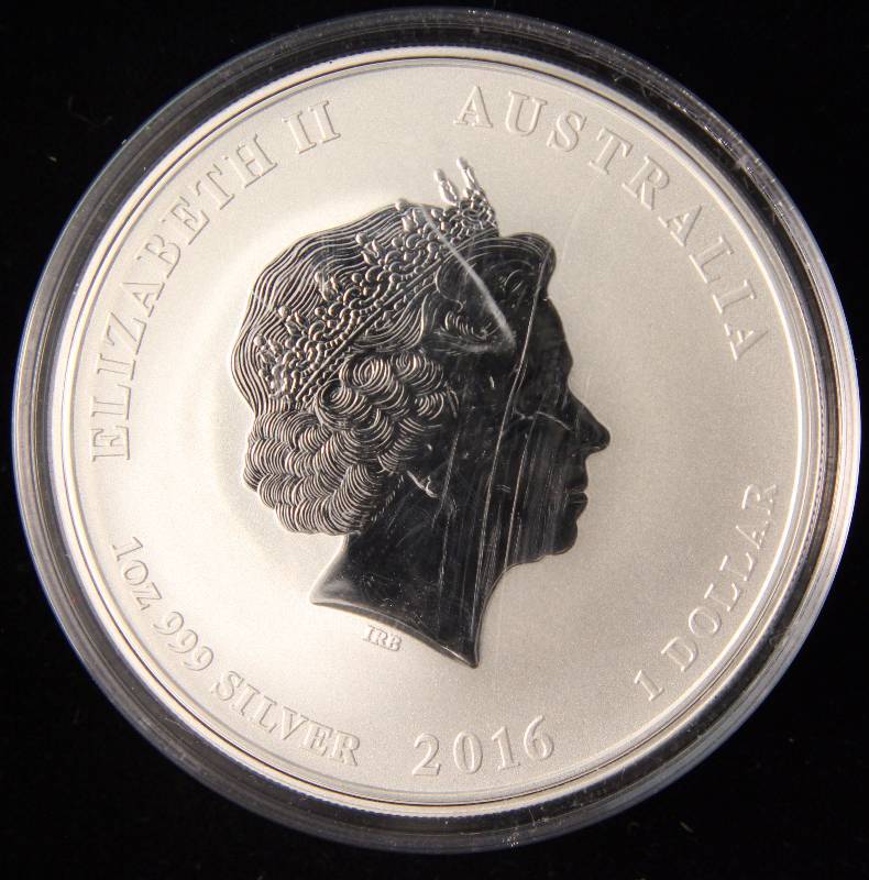 lot 57 image: 2016 AUSTRALIA $1 YEAR OF THE MONKEY 1 TROY OZ. .999 FINE SILVER IN AIRTITE