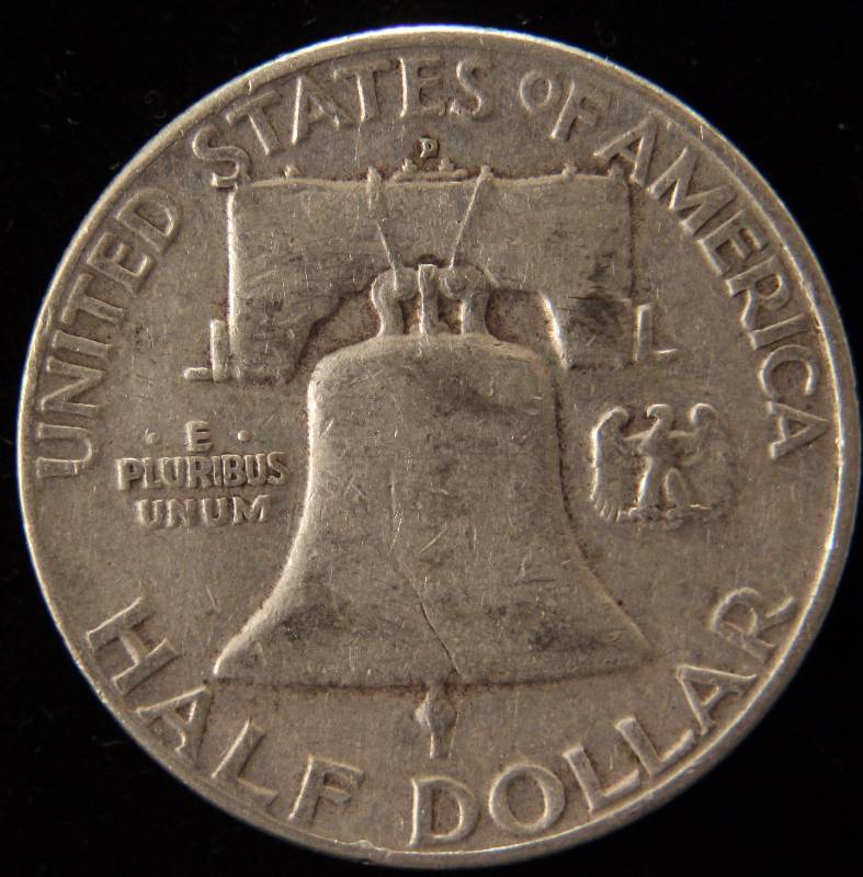 lot 66 image: 1954-D FRANKLIN SILVER HALF DOLLAR VF